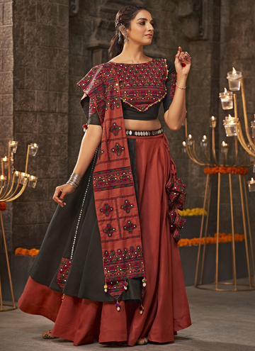 Cotton Fabric Embroidered Work Maroon And Black Lehenga Choli